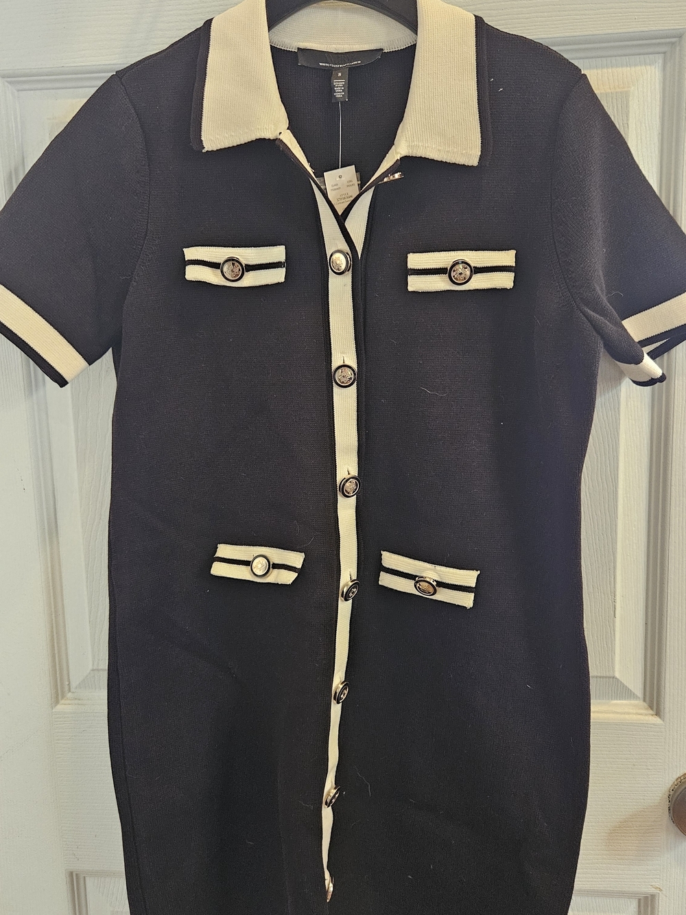 White House Black Market Black and Cream Knit Top